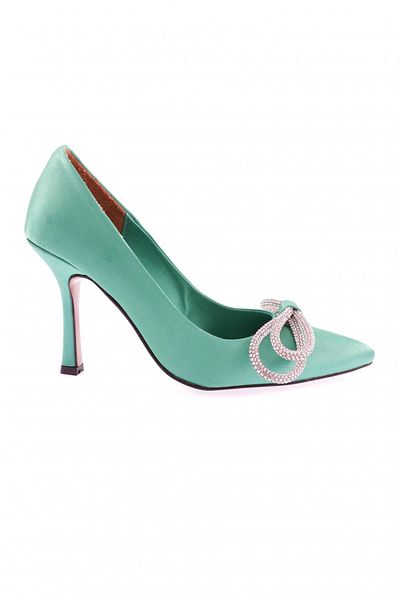 DGN Pantofi cu toc de damă cu cataramă cu fundă argintie verde 6866535
