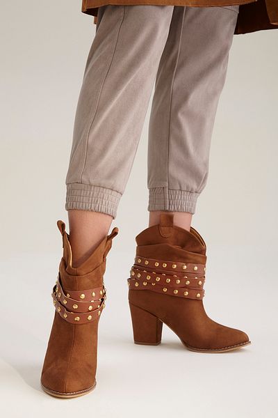 AYAKKABI PRENSİ Dungeon Tan Suede 8 cm Γυναικείες Μπότες & Μποτάκια με Φυσούνες και Αξεσουάρ, Ψηλοτάκουνα