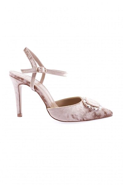 DGN Pantofi de damă cu cataramă de cristal cu toc subțire, catifea bej 21162821