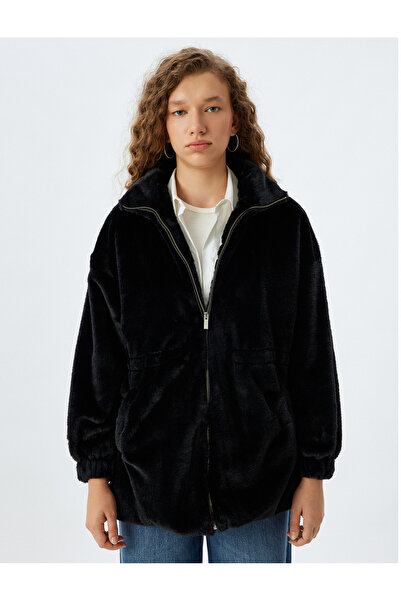 Koton Дълго яке с цип и подплата от изкуствена кожа