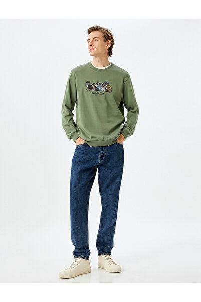 Koton Βαμβακερό κεντημένο φούτερ με λαιμόκοψη