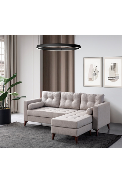 Eymense Kraft Minderli Keten Köşe Koltuk Krem