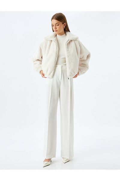 Koton Zippered Crop Oversize Bomber Plush Jacket
