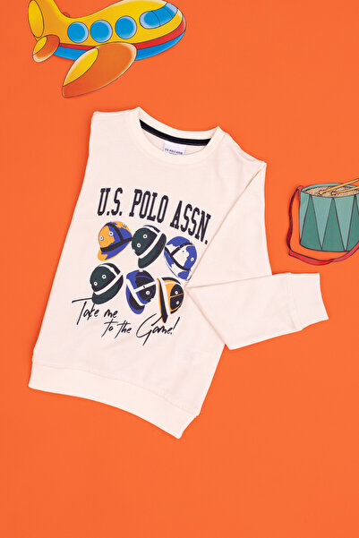 U.S. Polo Assn. سويت شيرت برقبة دائرية للأولاد باللون الكريمي 50290663-VR071