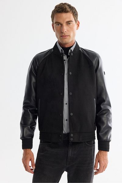 Avva Ανδρικό παλτό με μαύρο γιακά Bomber Suede Look A42y6028