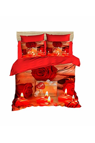 Fabeteks Love Candles and Roses 3D Digital Double Duvet Cover Set