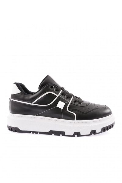 DGN Pantofi de damă cu talpă groasă, cu șireturi, cu cusături, pantofi alb-negru 1313363