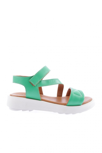 DGN Women's Row and Cross Strap Ankle Velcro Zenne Sandals Green Genuine Leat...