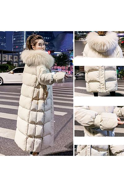 1tarz Toridas Black Puffer Jacket - Knee Length, Fur Detail, Bt293
