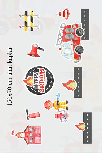 neşeli günlerim Multi Piece Fire Engine Themed Poster - Thick Paper