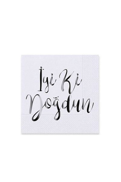 ZERO LAND - 16Pcs Silver Happy Birthday Written Paper Napkin White Zngzr