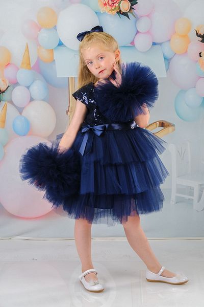 Delfini kids Rochie de seară cu mânecă pompon cu cataramă pentru fete - petrecere de aniversare