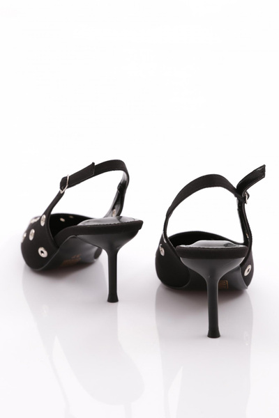 DGN Women's Open Back Pointed Toe Heeled Shoes Black Satin 28943557