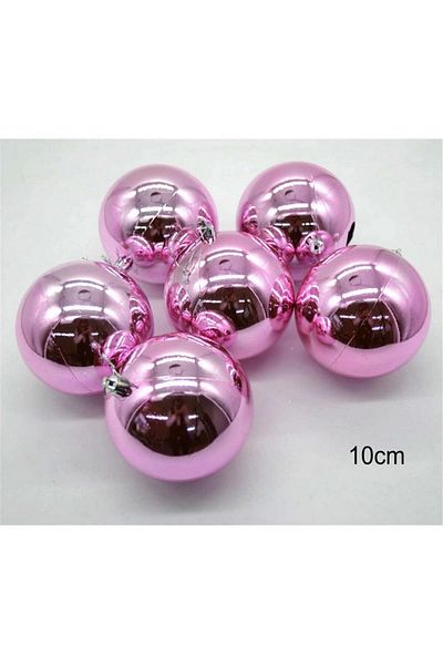 ZERO LAND - 6Pcs Shiny Cici Ball Christmas Tree Ornament Pink 10 cm Svlrs