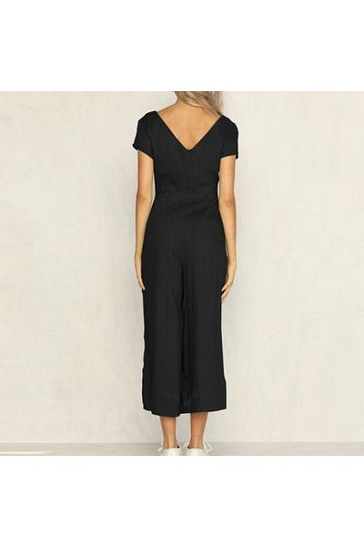 Barbora Linen Casual Summer V-Neck Short Leg Design Women's Jumpsuit