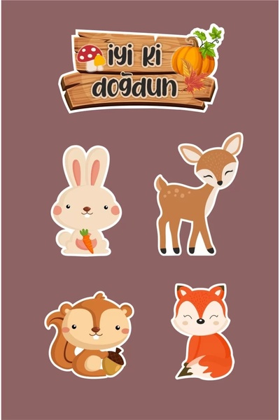 neşeli günlerim Orman Hayvanları Konsepti *kürdanlı Pasta Süsü *kalın Kağıt