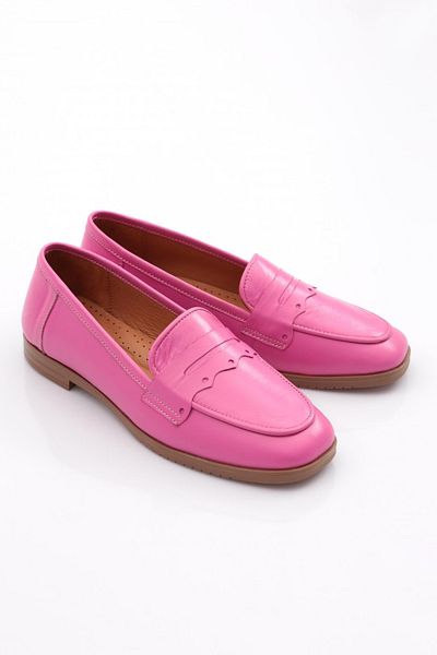 DGN Women's Blunt Toe Shaped Ballerinas Genuine Leather Fuchsia 12132110