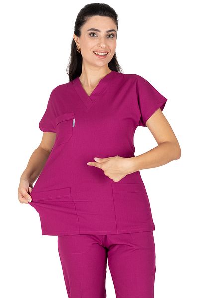 Alsancak Üniforma Cherry Lycra Tesatura Subtire Scrubs Doctor Asistenta Tricou Liliac Maneca Costum Chirurgical