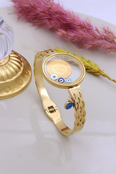 Yıldız Kuyumculuk 22 Ayar Çeyrek Altınlı  Şeffaf Çerçeveli Çelik Bileklik