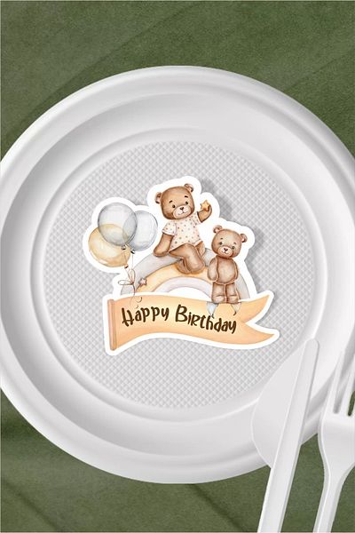 neşeli günlerim Teddy Bear Themed Plate Sticker (label) 15pcs * Adhesive Paper