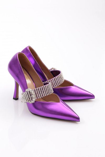 DGN Rochie de seara cu catarama cu centura de piatra de dama Pantofi cu toc violet metalic 2362112859