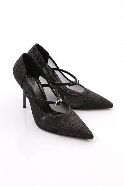 DGN Pantofi cu toc pentru femei cu sclipici negre - 56583557