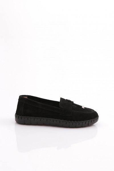 DGN Pantofi Confort pentru damă, cu model de frânghie, piele de căprioară neagră 264102623