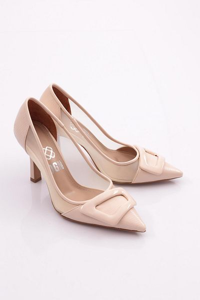 DGN Pantofi cu toc pentru femei cu dungi bej - 7636535