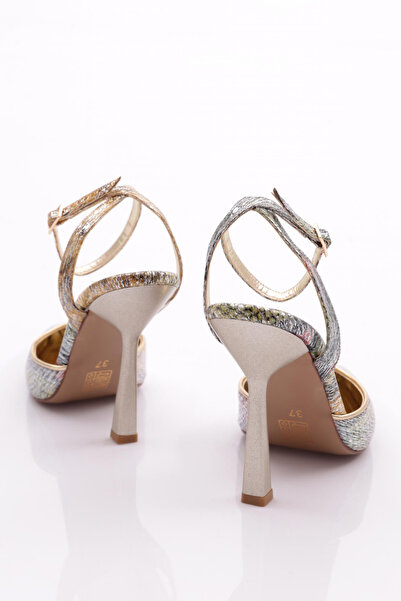 DGN Kadın Bilekten Bağlama Abiye Ayakkabı Sarı Yılan 719121085