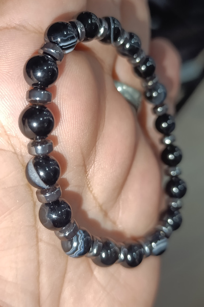 TAŞÇIZADE سوار من الحجر الطبيعي مع حجر الهيماتيت الأسود العقيق 8 ملم