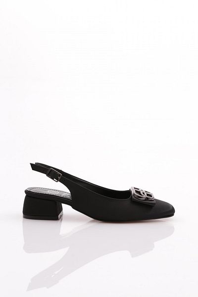 DGN Women's Open Back Heeled Shoes Black Satin 354462621