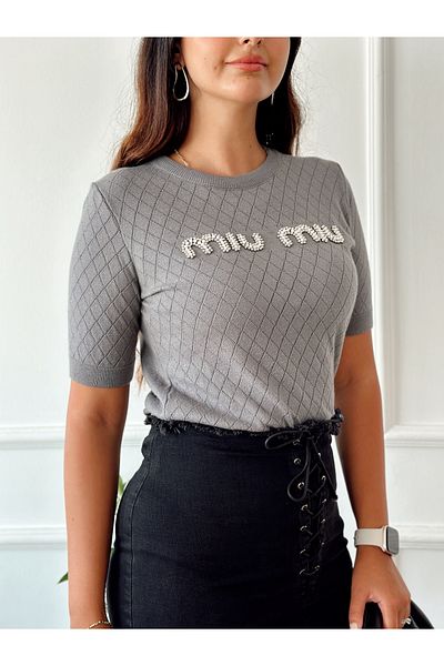 Simsibutik Korálkový vyšívaný svetr s polovičním rukávem