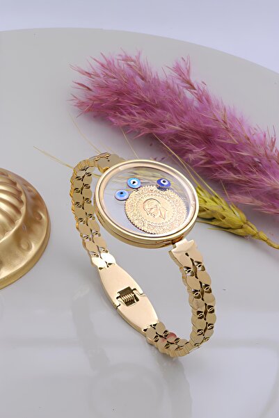 esetyıldız kuyumculuk 22 Ayar Çeyrek Altınlı Şeffaf Çerçeveli Çelik Kelepçe B...