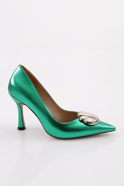 DGN Pantofi cu toc pentru femei, verde metalizat - 1016103236