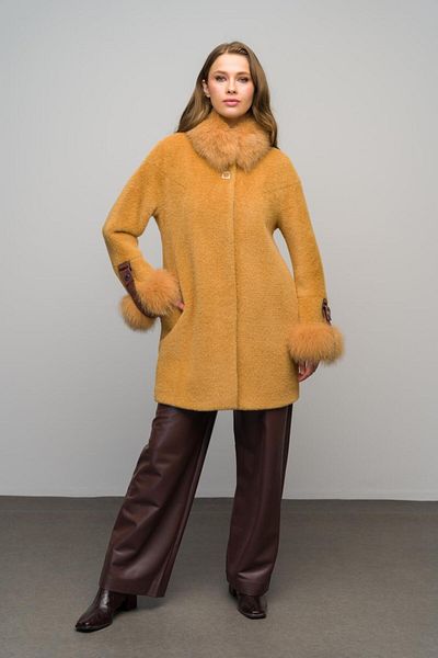 Olcay Sheepskin Real Leather Detailed Short Coat with Detachable Collar Kamel 3072-Tk