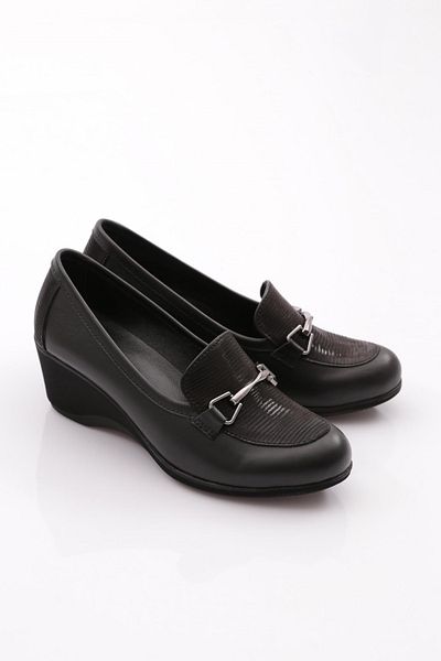 DGN Pantofi de damă confortabili cu imprimeu negru - piele cu accesorii metalice