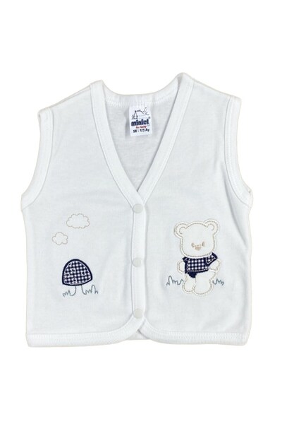 Miniel Unisex Baby Mushroom Teddy Bear Embroidered Organic Cotton 3-6-9 Months 2-Piece Combed Cotton Baby Vest - Yellow