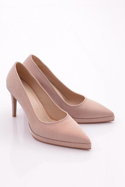 DGN Pantofi de seară cu toc pentru femei cu sclipici aurii - 21835910