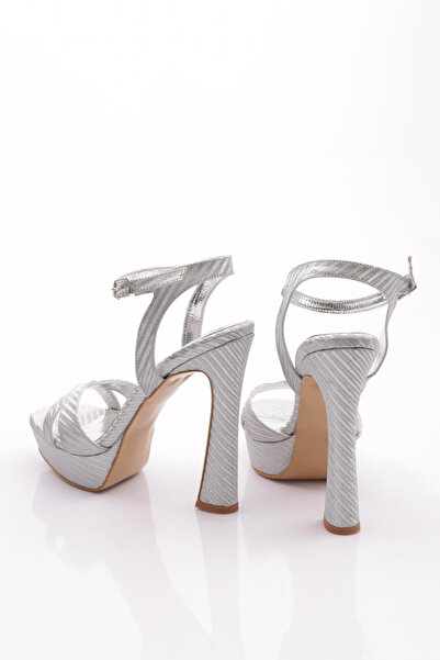 DGN Women's Ankle Strap Heeled Evening Dress Shoes Silver Silvery 31273564