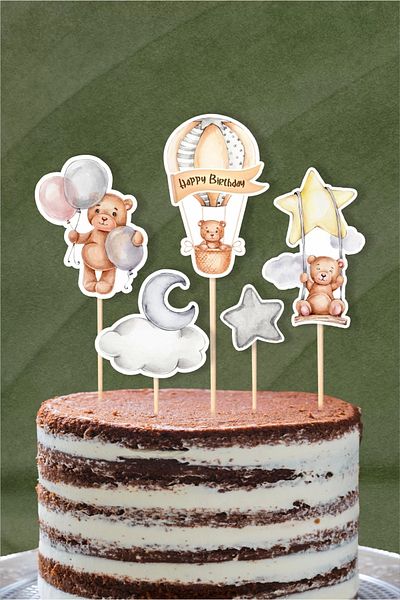 neşeli günlerim Teddy Bear Themed Cake Decoration Set
