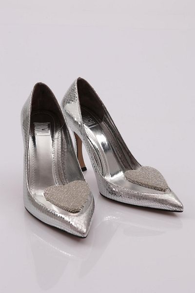DGN Pantofi cu toc pentru femei cu model șarpe argintiu - 101393236