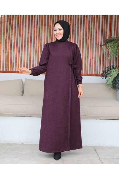 Nevayla Moda Bağlamalı çıt çıt Detaylı ferace , Mürdüm
