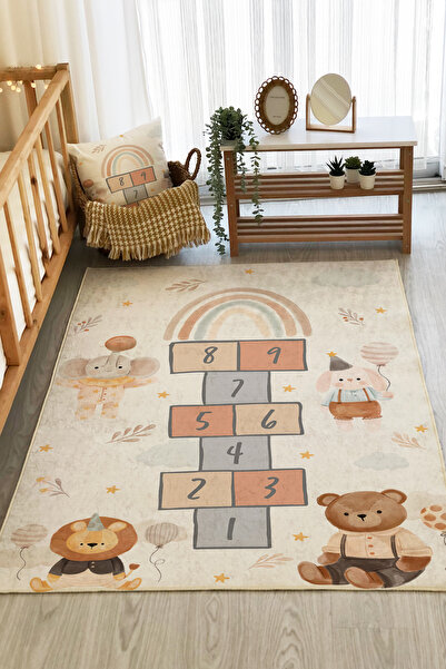 Evmila Sek Sek Gökkuşağı Desenli Dijital Baskı Çocuk Halısı