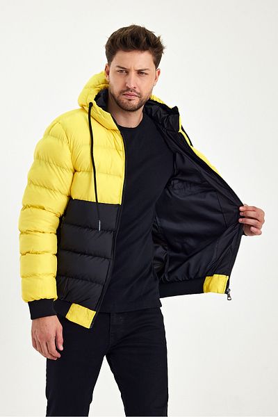 Avones Men's Jesika Fabric Garnished Zippered Hooded Puffer Jacket