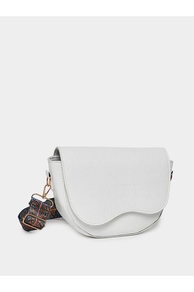 Styli Textured Saddle Bag with Detachable Printed Strap