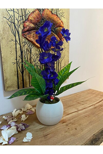 La bella bazar 40CM Saksılı Yapay Çiçek Dekoratif Masa Balkon Çiçeği Doğal Taş Yosunlu Masa Üstü Dekorasyon 40CM