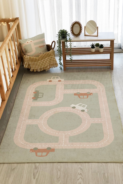 Evmila Yol Desenli Dijital Baskı Çocuk Halısı