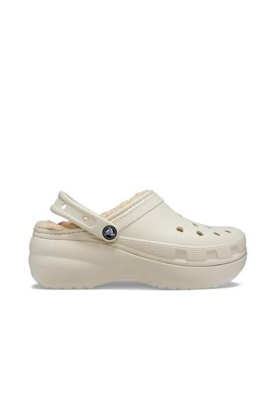 Crocs Papuci de damă căptușiți cu platformă clasică bej - W