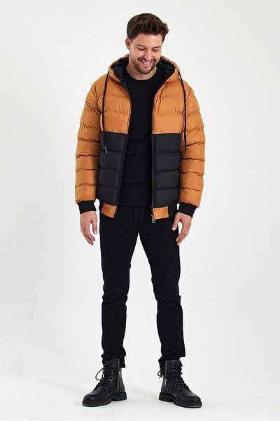 Avones Men's Jesika Fabric Garnished Zippered Hooded Puffer Jacket