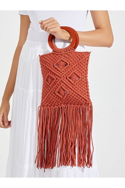 Styli Crochet Diamond Pattern O Ring Handbag